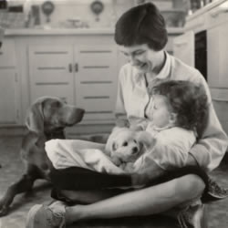 Joan, Kathy and Sandra (Weimaraner), c. 1959.