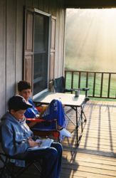 Care and Nate on the Porch, Sunshine Cabin.